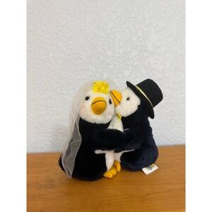 vtg Dakin Hugging penguins Plush Pair Stuffed Animal bride groom toy wedding 80s